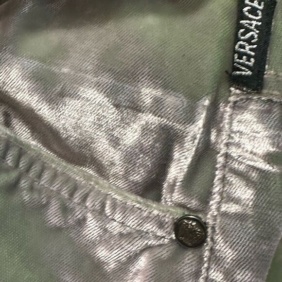 Vintage Y2K Versace Crushed Iridescent Green Velvet Track Suit Small - Picture 14 of 15